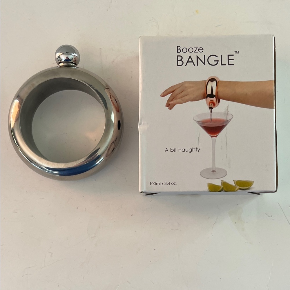 Silver Booze Bangle Bracelet Flask